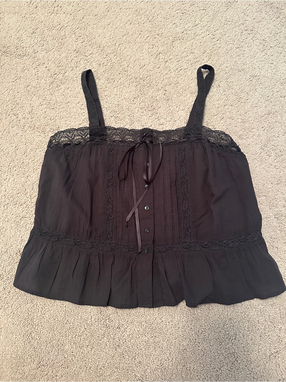 American Eagle Outfitters Black Lace-Trim Pintuck Tank Top - Picture 6 of 9